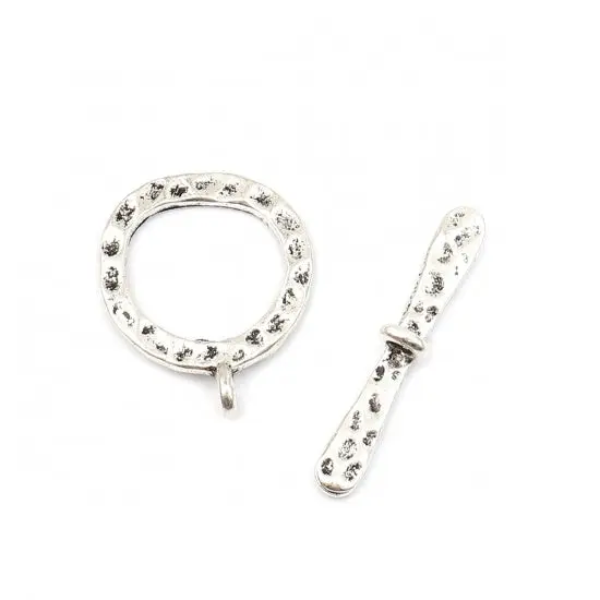 *10* 23x19mm Antique Silver Hammered Round Toggle Clasps {4}