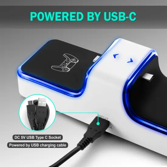 Controller Charger Compatible with PS5 &ndash; Dual Charging Station Dock with LED Indicator Light, Intended for PlayStation 5 Controller Accessories (White) {4}