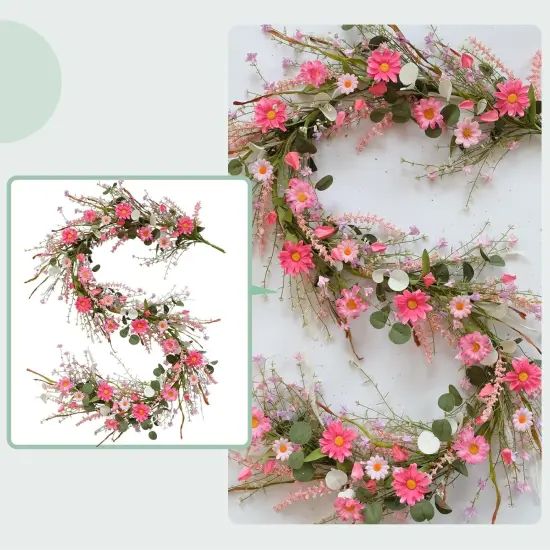 5.9ft Spring/Summer Flower Garland, Artificial Daisies Wildflower Leaves Garland {4}