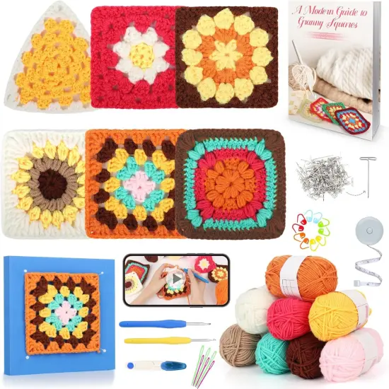 Granny Square Blanket & Bags Crochet Kit Kit {1}