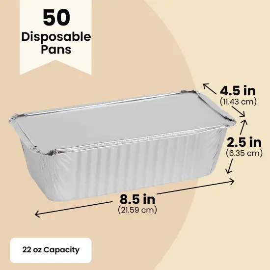 50 Pack Aluminum Foil 2 lb Disposable Loaf Pans With Lids for Baking Bread, Heating, Storing Food (32oz, 8.5 x 4.5 In) Silver {4}