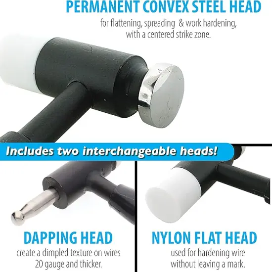 The Beadsmith Whammer Interchangeable Hammer - Patent Protected Wire Jewelry Hammer - Two Interchangeable Heads- Textured Handle - Used for Flattening, Spreading & Hardening {7}