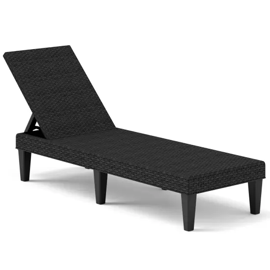 Rattan Chaise Lounge Chair 3-Position Outdoor Recliner Black {1}