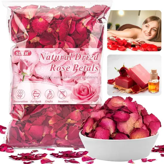 Dried Rose Petals - Dry Rose Petals Real Rose Petals Dried Organic for Rose Bath Spa Rose Quartz Candle Soap Making Wedding Confetti Resin Jewelry DIY Crafts Accessories {1}
