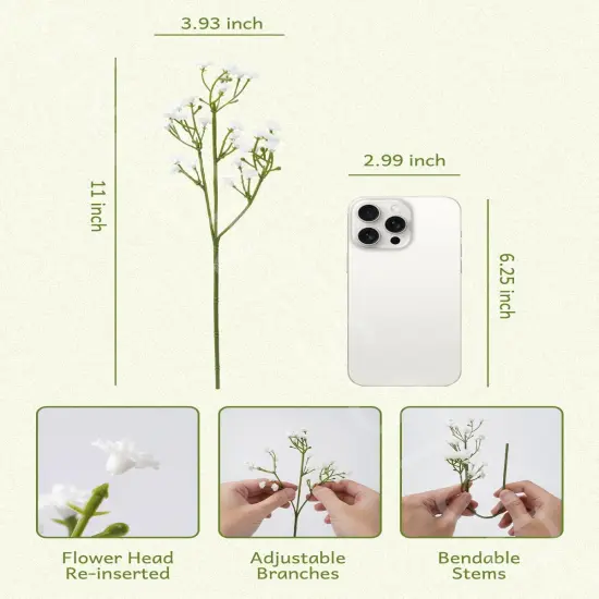 24Pcs Babys Breath Artificial Flowers, Fake Baby Breath Flowers Artificial Bulk White Faux Gypsophila Real Touch Flowers for Outdoors Wedding DIY Bouquet Arrangement Party Home Decor {2}