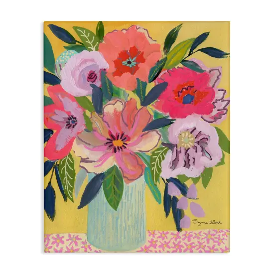 Stupell Industries Vibrant Pink Bouquet on Yellow Canvas Design by Suzanne Allard {1}