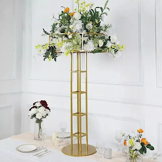 Gold 46 in Round Top Metal Floral Riser DISPLAY STAND Centerpiece Party Events {2}