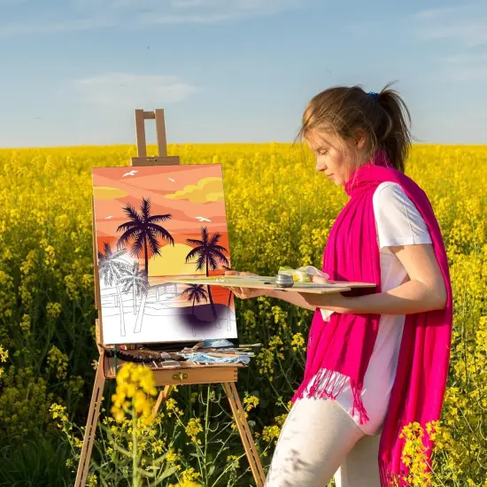 8 x 10 Inch Pre Drawn Canvas Painting with Easel Kits(Landscape) {5}