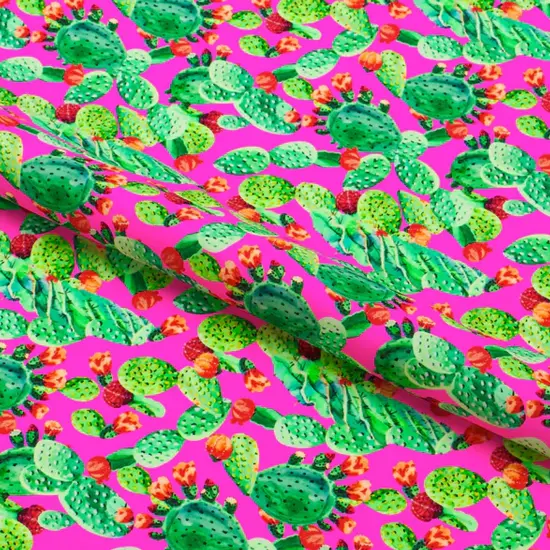 Cactus Leaves Printed Spandex Fabric {4}