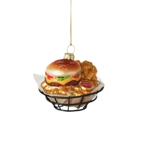 HAMBURGER BASKET WITH FRIES ORNAMENT {1}
