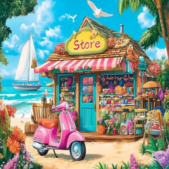 12x16 Inch - Beach House Flower Diamond Painting Kits {1}