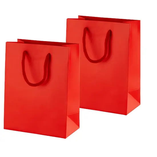 Elegant Glossy Totes for Events 6 1/4'' x 3 1/2'' x 8 1/2'' Size Red {2}