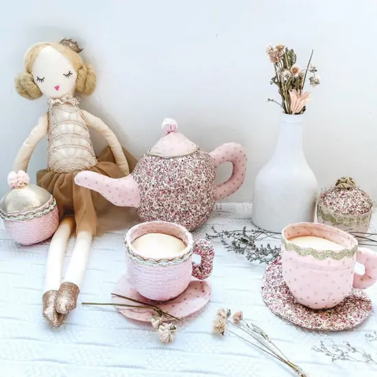 FLORAL STUFFED TOY TEA SET BY MON AMI Pink {2}