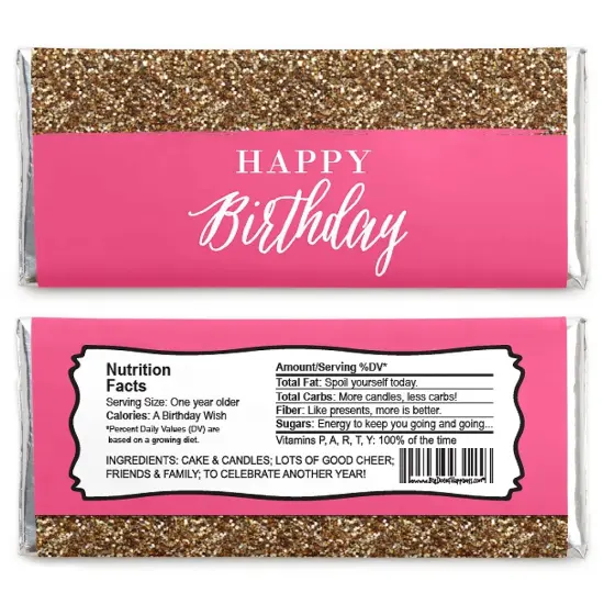 Big Dot of Happiness Chic Happy Birthday - Pink and Gold - Candy Bar Wrappers Birthday Party Favors - Set of 24 {3}