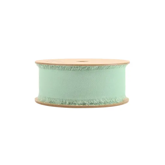 LaRibbons 1 1/2" Frayed Edge Chiffon Ribbon | 10 Yard Roll Light Green {2}