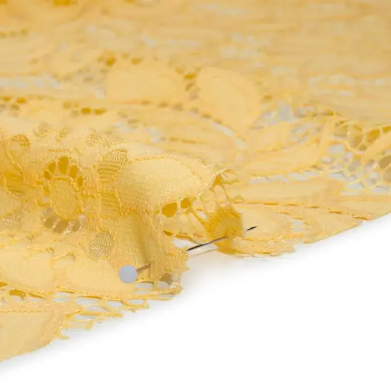 1 Yard Sunshine Yellow Floral Re-Embroidered Lace Fabric Nylon Cotton Sheer Overlay 54 Inch Wide {3}