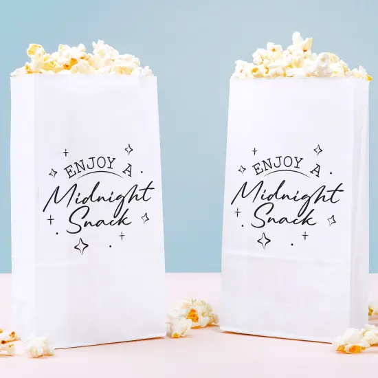 Big Dot of Happiness Midnight Snack Popcorn Bags, Late Night Wedding Party Favor Snack Treats, Free-Standing Individual White Paper Bags - 25 Count {1}