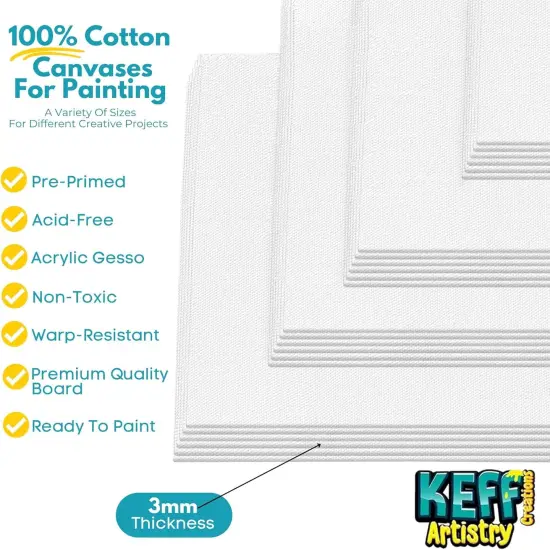 24-Pack Bulk Canvas for Painting, 6 of 5x7, 8x10, 9x12, 11x14 Canvas Boards for Painting, Art Supplies for Adults & Kids - 100% Cotton Primed Painting Canvas for Acrylic, Oil, Watercolor, Tempera {3}