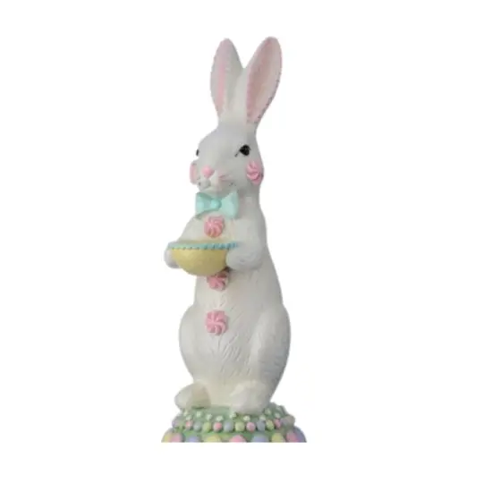 18" Resin Sugared Bunny on Pedestal | Pastel Easter Figurine for Mantel & Tabletop {1}