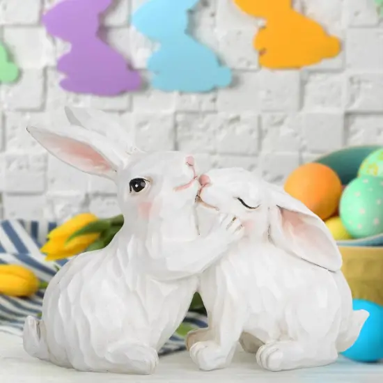 Easter Couple Bunny Decorations Spring Indoor Home Decor Electroplated European Mini Bunny Figurines Couple Gifts(Couple Bunny White) {3}