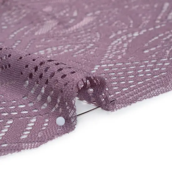 1 Yard Amethyst Raschel Lace Fabric Geometry Leaves Organic Edge Sheer Nylon 54 Inch Width {3}