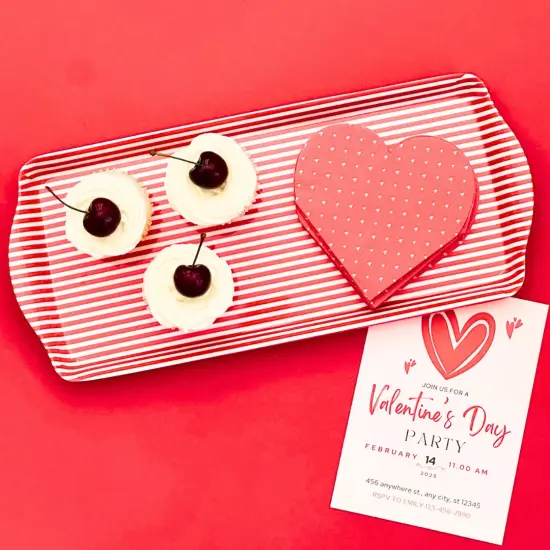 Holiday/Christmas Red Stripe Melamine Tray Festive Serving Platter for Snacks, Appetizers & Desserts {6}