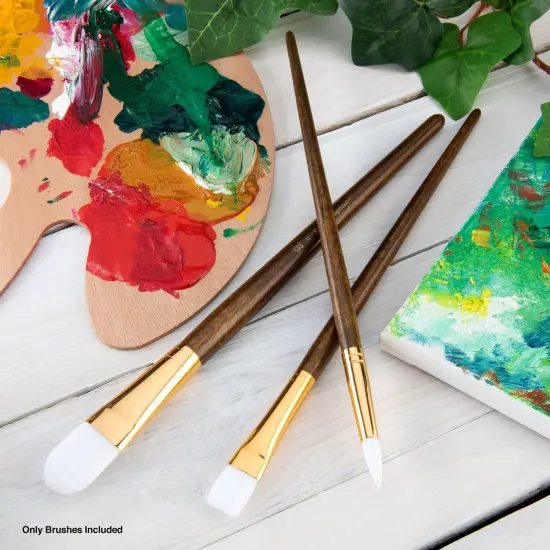 RSET-9168 | 3pc White Taklon Long Handle Variety Brush Set {4}