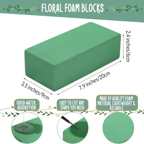 32 Pcs Floral Foam Blocks for Flower Arrangements 7.9 x 3.5 x 2.4 Inches Green Florist Foam Bricks Dry Wet for Fresh or Artificial Flowers Craft Plant for Wedding Garden Decorations {2}
