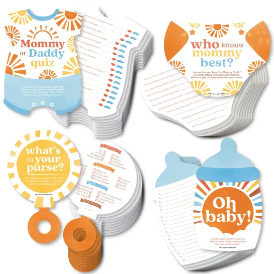 Big Dot of Happiness Here Comes The Son Baby Shower Game Bundle Pack, 4 Activities - Who Knows Mommy Best, Mommy or Daddy Quiz,&nbsp;What's in Your Purse and Oh Baby {1}