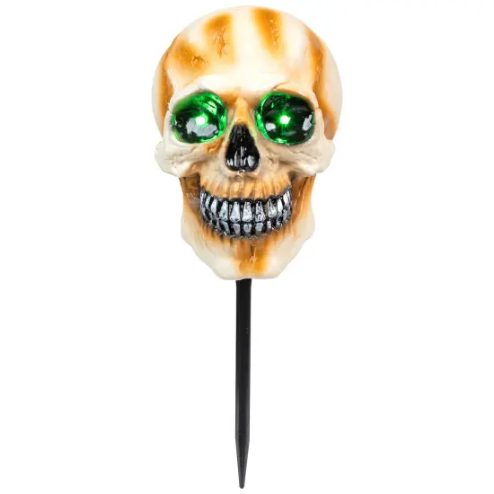Northlight LED Lighted Skeleton Head Halloween Outdoor Pathway Markers with Sound - 15" - Set of 3 White {5}