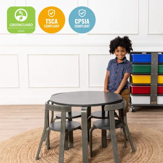 Bentwood Table and Curved Back Chair Set, 5-Piece Grey Wash {5}