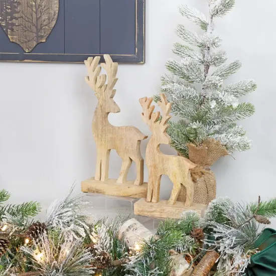 Reindeer Christmas Statues 2pc Mango Wood Holiday Decor {2}