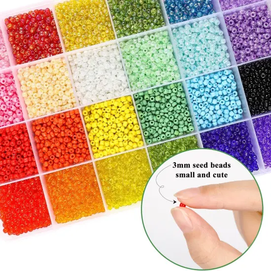 DICOBD 12000pcs 3mm Glass Seed Beads for Bracelets Making Kit with Letter Alphabet Beads, Friendship Bracelet Kits 8/0 Craft Bead for Jewelry Making Necklaces and Key Chains with 2 Rolls of Cord {6}