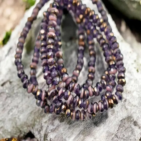 *50* 2x3mm Bronze Washed Blended Pink & Tanzanite Faceted Micro Spacer Beads {3}