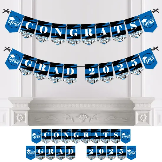 Big Dot of Happiness Blue Graduation Bunting Banner - Party Decorations - Congrats Grad 2025 {1}
