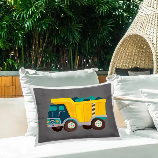 Yellow Dump Truck Outdoor Printed Pillow Design by Irene Chan, 14 x 7 x 20 {2}