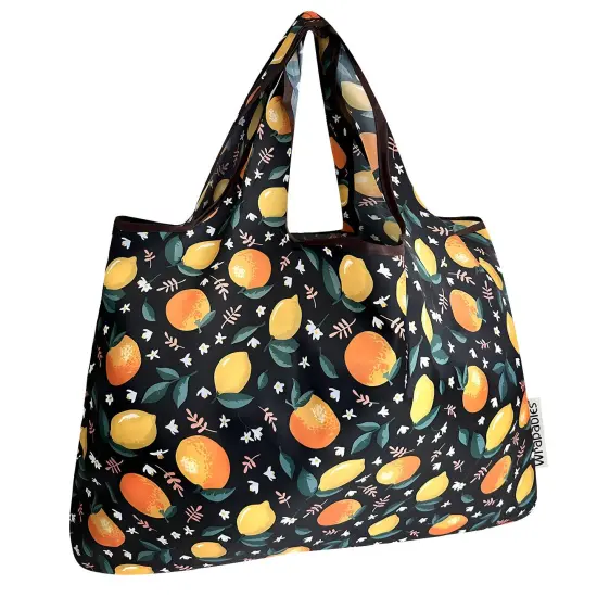 Wrapables Large Foldable Tote Nylon Reusable Grocery Bags, Oranges & Lemons {1}