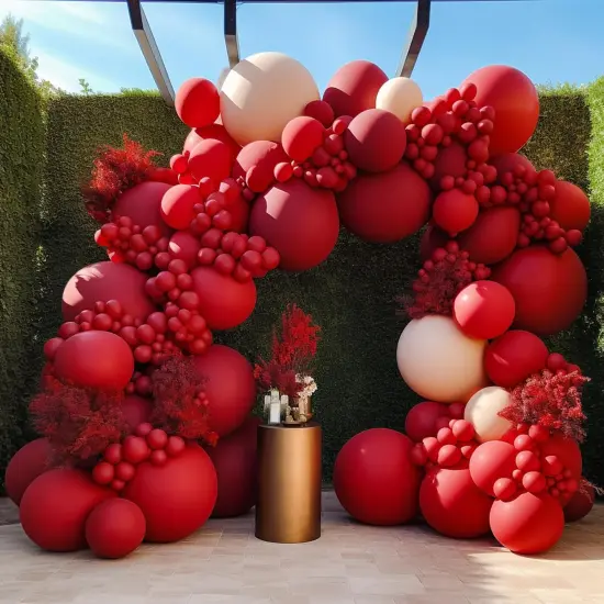 Red Balloon Garland Kits - Double Stuffed Red Balloons Arch Different Sizes 18In 12In 5In Translucent Wine Red Balloon Arch {3}