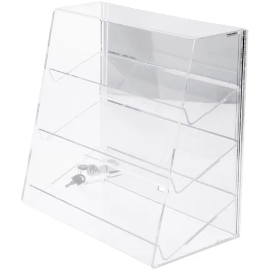 Plymor Clear Acrylic Locking Display Case with Slanted Front and Sliding Back, 3 Angled Shelves (Mirrored) {2}