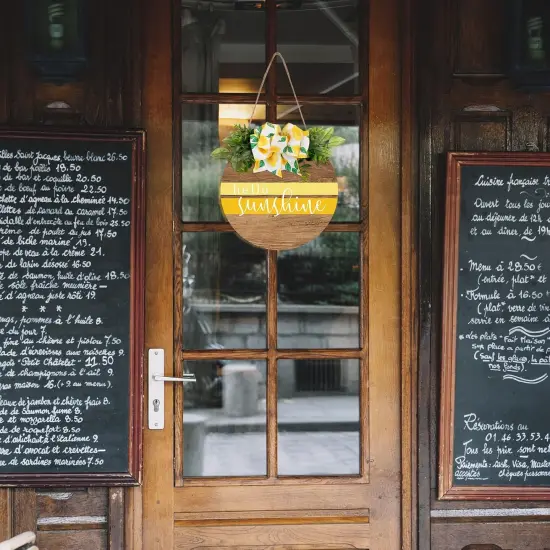 Hello Sunshine Wooden Hanging Sign Summer Welcome Sign Front Door Decor with Lemon Bowknot Rustic Farmhouse Wood Sign Door Hanger for Spring Summer Holiday Home Office Shop Window Wedding {5}