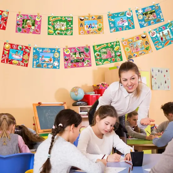 24 Pack Summer Photo Frame Craft Kit Hawaiian DIY Picture Frame Craft Stickers for Kids School Classroom Aloha Beach Pool Theme Party Gifts Game Supplies {4}