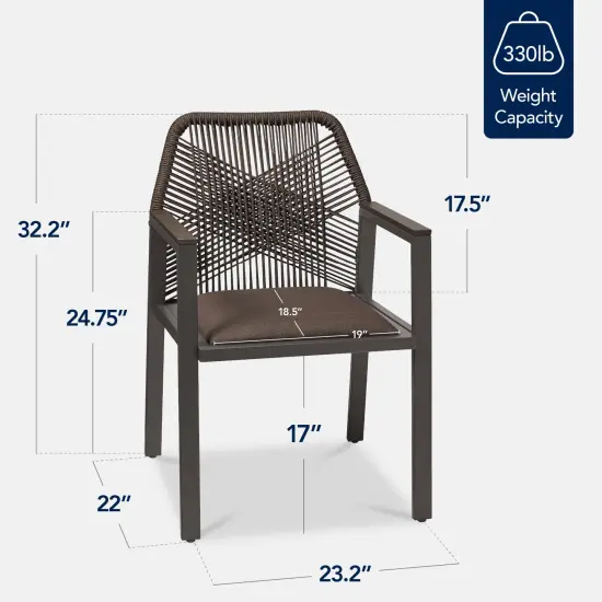 Best Choice Products Set of 2 Indoor/Outdoor Aluminum Woven Rope Dining Chairs w/ Armrests Brown/Mocha {2}
