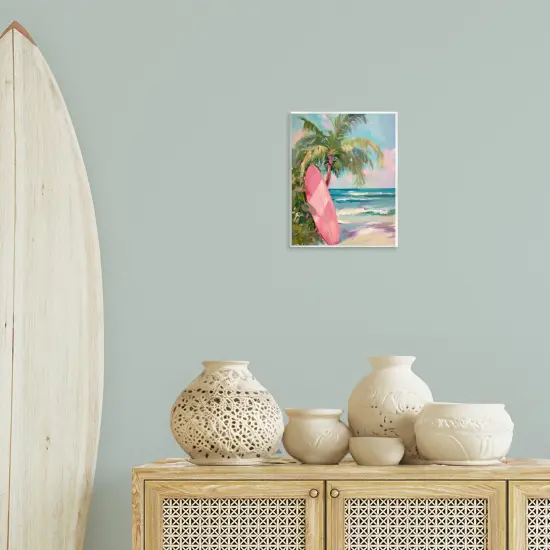 Stupell Industries Pink Surfboard on Beach Wall Plaque Design by Arlington Prints {2}