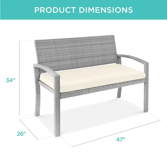 Best Choice Products 2-Person Outdoor Wicker Bench Garden Patio Porch Furniture w/ 700lb Capacity, Cushion Cream/Gray {2}