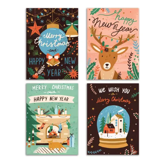 Boho Christmas Greeting Cards Boxed Set of 24 Holiday Notecards Featuring Modern and Whimsical Bohemian Designs, Perfect for Festive and Unique Wishes {1}
