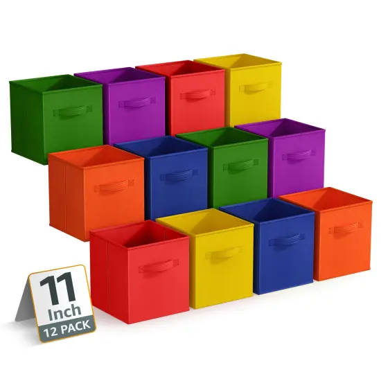 Sorbus 12 Pack Storage Bins - 11" Sturdy Collapsible Fabric Storage Cubes with Handle Deep rainbow {1}