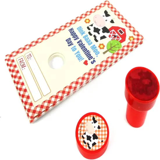 Tiny Mills 36 PACK Farm Animals Barnyard Valentine's Day Cards with Stampers for Valentine's Day Classroom Exchange {2}