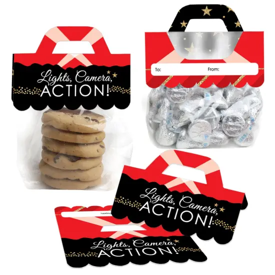 Big Dot of Happiness Red Carpet - DIY Movie Night Party Clear Goodie Favor Bag Labels - Candy Bags with Toppers - Set of 24 {1}