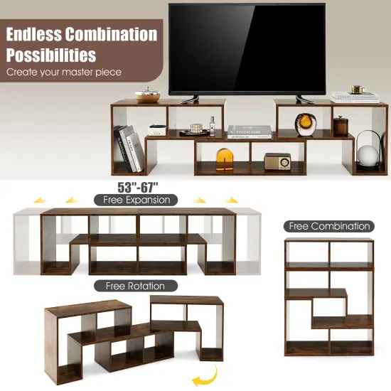 3 Pieces Console TV Stand for TVs up to 65 Inch with Shelves Brown {6}