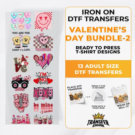 Valentine's Day Bundle Iron on DTF Transfer Bundle 2 - 13 Best Seller Ready To Press T-shirt Designs {1}